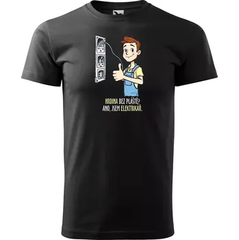 Pánské tričko Sablio Tričko s potiskem pro elektrikáře Hrdina bez pláště? Ano, jsem elektrikář - černé XXXL