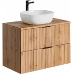Rýhovaná skříňka 80 cm ADEL OAK 82-80 s umyvadlem SMILE a deskou dub wotan