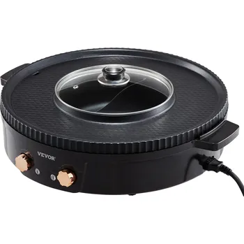Hrnec Vevor Elektrický gril s hot pot 2v1, 1800 W, dvojité ovládání, pro 2–8 osob