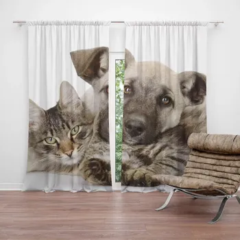 Závěs Sablio Závěs Kočička a štěňátko: 2ks 140x250cm