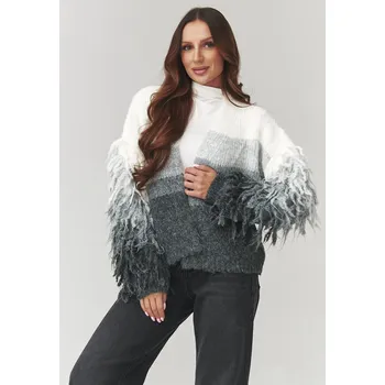 Dámský svetr Makadamia Dámský svetr s třásněmi C25 Barva: Šedá, Velikost: ONE SIZE