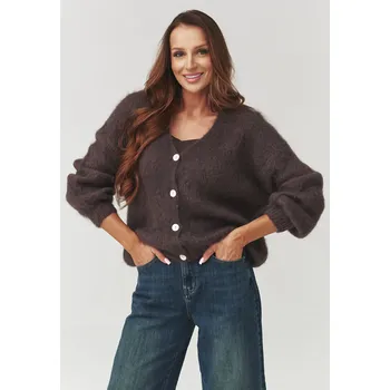 Dámský svetr Makadamia svetr ze směsi mohéru s knoflíky C3 Barva: Čokoládová, Velikost: ONE SIZE