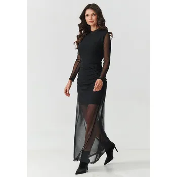 Dámské šaty Makadamia Dlouhé šaty s tylovým lemem M914 Barva: Černá, Velikost: S