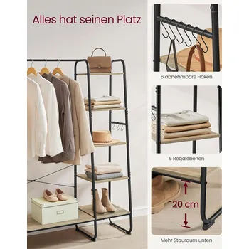 Věšák VASAGLE Věšák na oblečení, 120x45x160cm, černý Stojany na oděvy