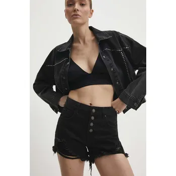 Dámské kraťasy Džínové šortky Answear.LAB dámské, černá barva, hladké, high waist JK332.2.IKK 99X, vel. XL