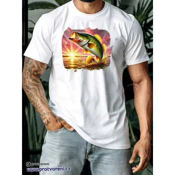 Dámské tričko Trička s potiskem Tričko s potiskem, RYBA skákající u západu Slunce , 1 ks zvolte VELIKOST textilu ZDE:: M- velikost typ Beagle