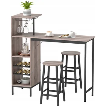 Jídelní set HOMCOM Barový stůl se sadou stoliček, stolek se 2 židlemi a podnožkou