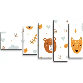 Obraz Sablio Obraz - 5-dílný Medvěd a liška - 100x60 cm
