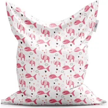Sedací pytel Sablio Sedací vak Classic Růžové rybky a sloni - 200x140 cm