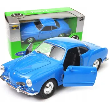 autíčko Kovový model Volkswagen Karmann Ghia Coupe 1:34 WELLY Veterán, modrý