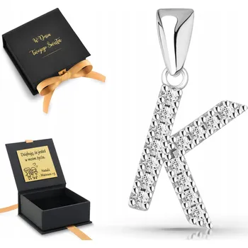 Přívěsek Stříbrné písmenko písmeno K na řetízek se zirkony, stříbro 925, gravírování dárek