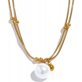 Náhrdelník Náhrdelník zlatý řetízek kuličky s perlou perly perličky romantická ocel