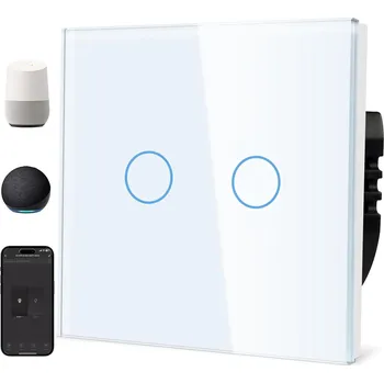 vypínač WiFi vypínač světla Alexa TUYA, 2-násobný, skleněný, černý