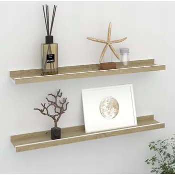 police Nástěnné police, 2 ks, bílá a dub sonoma, 60x9x3 cm