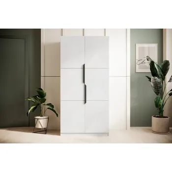 Šatní skříň BOGART. Šatní skříň Asha, bílý mat / černé úchyty