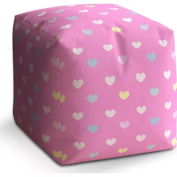 Taburet Sablio Taburet Cube Srdce na růžové: 40x40x40 cm