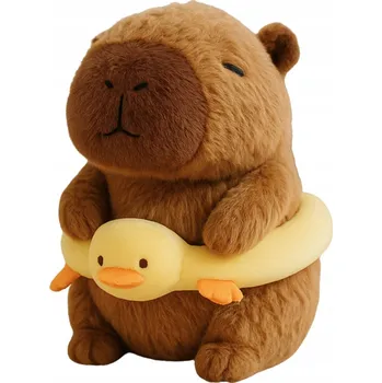 plyšák Plyšová Kapybara se žlutým záchranným kruhem a kachničkou, hnědá, 20 cm