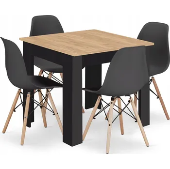 Jídelní stůl Jídelní stůl NP 80x80 Artisan, černé nohy + 4 židle OSAKA, černé sedadlo, přírodní nohy