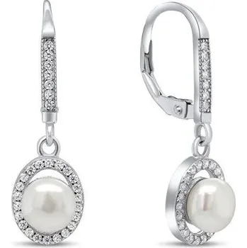 Náušnice Brilio Silver Úchvatné stříbrné náušnice s perlou a zirkony EA91