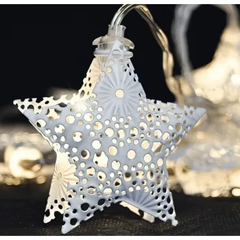 Vánoční dekorace LED řetěz vánoční hvězdy kovové bílé 10LED 1 m