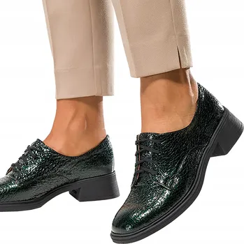 Dámské polobotky KOŽENÉ DÁMSKÉ POLOBOTKY ZELEŇ LAKOVANÉ VZOR HADÍ KŮŽE VÝROBEK POLSKÝ vel. 39