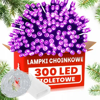 Vánoční dekorace SADA SVĚTEL 300 LED FIALOVÁ + DRÁTKOVÁ SVĚTLA 20 LED STUDENÁ BÍLÁ VÁNOČNÍ