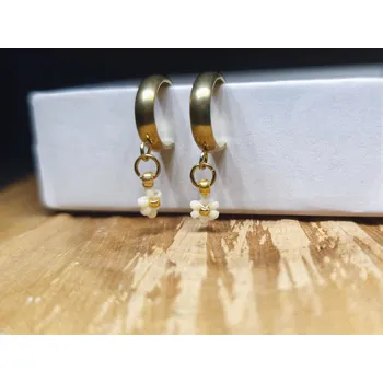 Náušnice Bellakvět Kroužkové náušnice - Sedmikráska - PVD Gold, Miyuki