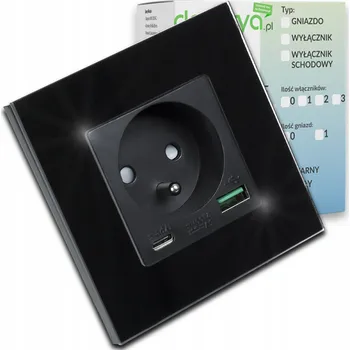 Elektrická zásuvka Decorya Jednoduchá skleněná zásuvka černá s USB a USB-C portem