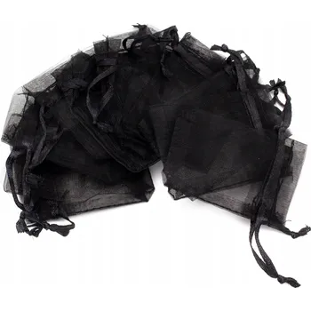 Dárková taška Dárkový Sáček z Organzy, Průhledný, Černý, 7x5x0.2cm, 100ks