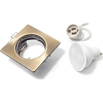 Žárovka SADA HALOGENOVÉHO SVÍTIDLA ČTVEREC PEVNÉ MOSAZNÉ + LED ŽÁROVKA 9W + GU10 3000K