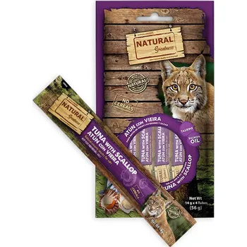 Krmivo pro kočku Natural Greatness Creamy DHA BRAIN, funkční pamlsek - tuňák, hřebenatka, 4 x 14 g