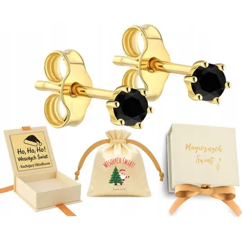 Náušnice NÁUŠNICE ZLATÉ S ČERNÝM KAMENEM