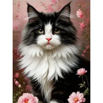 Obraz Diamantová Mozaika Portrét Kočky Černobílé 30x40 Cm Kreativní Diamanty