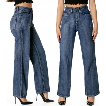 Dámské kalhoty Dámské Široké Kalhoty Zvonového Střihu Jeansy s Vysokým Pasem J102 W31