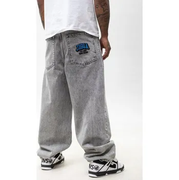 Pánská móda ŠIROKÉ DŽÍNOVÉ KALHOTY SUPER BAGGY Pánské JIGGA ŠEDÉ VÝŠIVKY Outline XL