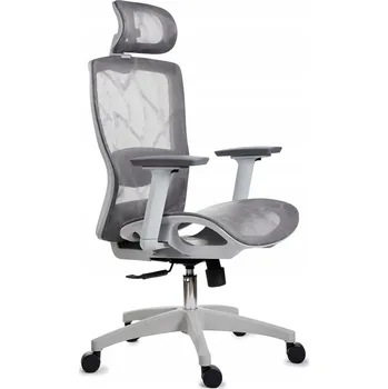 Ergonomická šedá kancelářská židle FXC011 s nastavitelnými područkami a opěrkou hlavy