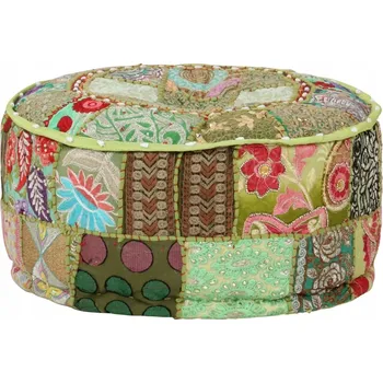 Taburet Kulatý patchworkový taburet, ručně vyráběný, 40 x 20 cm, zelený