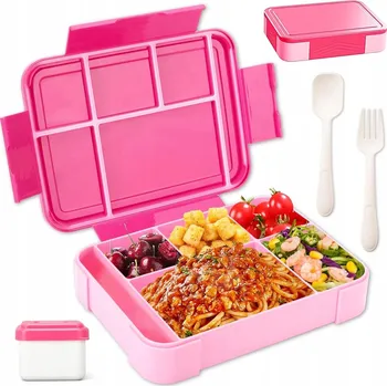 Svačinový box Svačinový box pro DĚTI 1330 ml + PŘÍBOR, RŮŽOVÝ, s přihrádkami