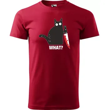 Pánské tričko Sablio Tričko s potiskem Black cat WHAT? - červené 5XL