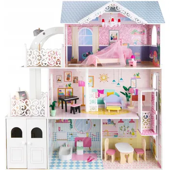Domeček pro panenku Domeček pro panenky 4iQ Group dřevěný 120 cm, 3patrový, s příslušenstvím