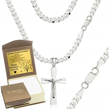 Řetízek Pánský stříbrný Řetízek Pancr 5,00 mm, s křížem, 925, Gravírování Dárek