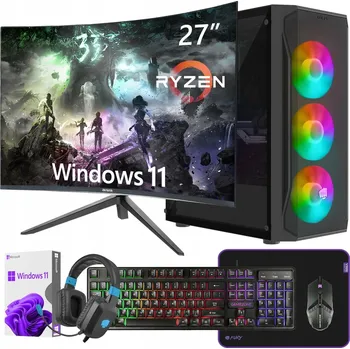 Stolní počítač HERNÍ SET RYZEN 5 5500 RX 7600 32GB DDR4 SSD m.2 WINDOWS 11 MONITOR 27"