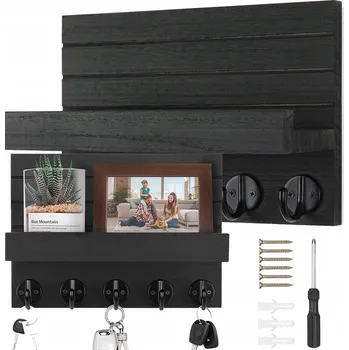 Věšák DŘEVĚNÝ VĚŠÁK NA ZEĎ NA OBLEČENÍ KLÍČE DO PŘEDSÍNĚ ČERNÝ