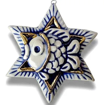 Vánoční ozdoba Vánoční ozdoba ryba v keramické hvězdičce 6 cm modrá