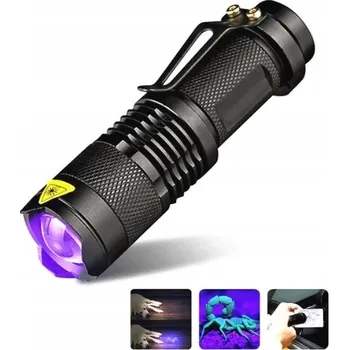 Svítilna UV svítilna hliníková černá 2 režimy IPX4 s klipem