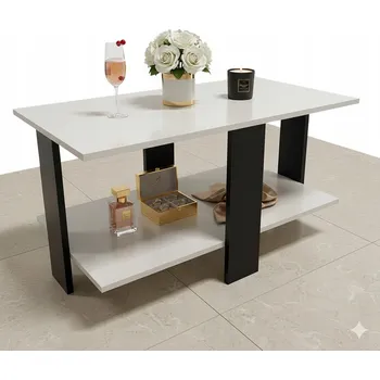 Konferenční stolek Stolik kawowy Kaszmir obdélníkový dřevěný stolek/lavice v loft stylu s poličkou do obývacího pokoje