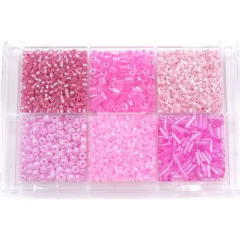 Dětské navlékací korálky Korálky skleněné sada cca 80g. Růžová