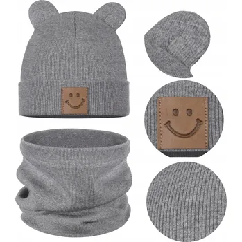 Čepice Dětská souprava, set ČEPICE a NÁKRČNÍK podzimní, BAVLNA 95%, velikost 44-48, ŠEDÁ