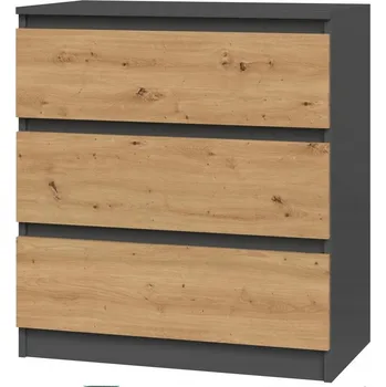 Komoda KOMODA KM3 ANTRACIT DUB ARTISAN SKŘÍŇKA 3 ZÁSUVKY DO OBÝVACÍHO POKOJE LOŽNICE