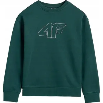 Chlapecká mikina Tepláková mikina bez kapuce 4F M1960 bavlněná zateplená zelená 158.